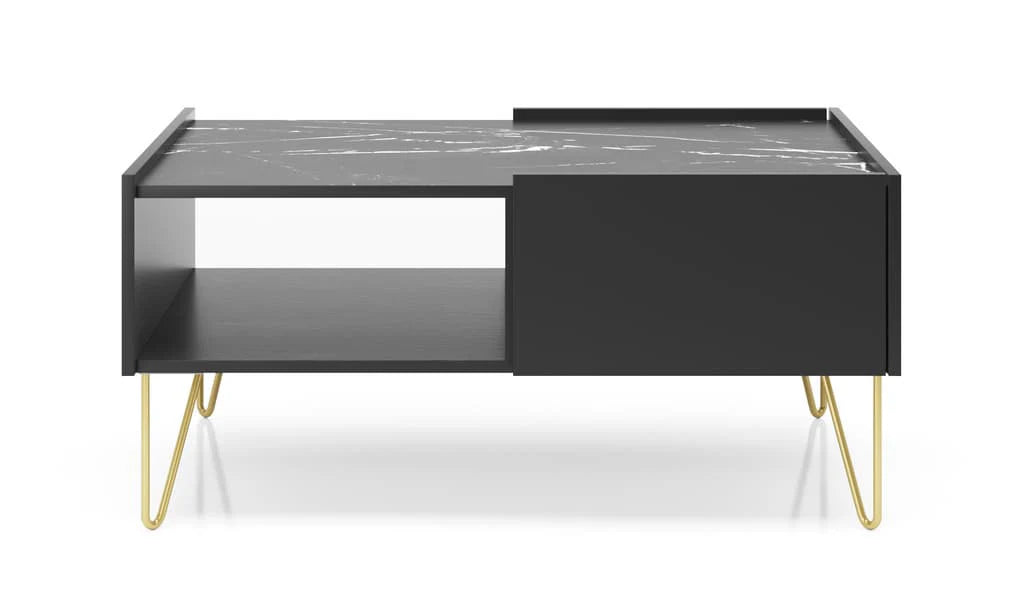 Harmony Wooden Coffee Table 97cm in Black and Black Marble