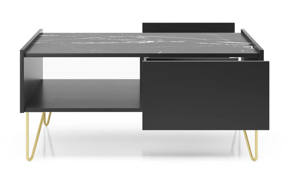 Harmony Wooden Coffee Table 97cm in Black and Black Marble