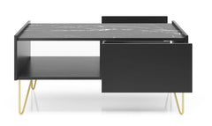Harmony Wooden Coffee Table 97cm in Black and Black Marble - Furniture One Shop