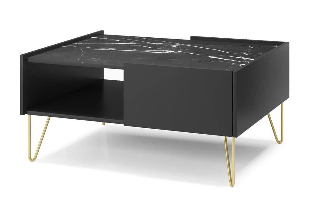 Harmony Wooden Coffee Table 97cm in Black and Black Marble