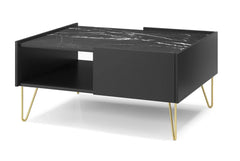 Harmony Wooden Coffee Table 97cm in Black and Black Marble - Furniture One Shop