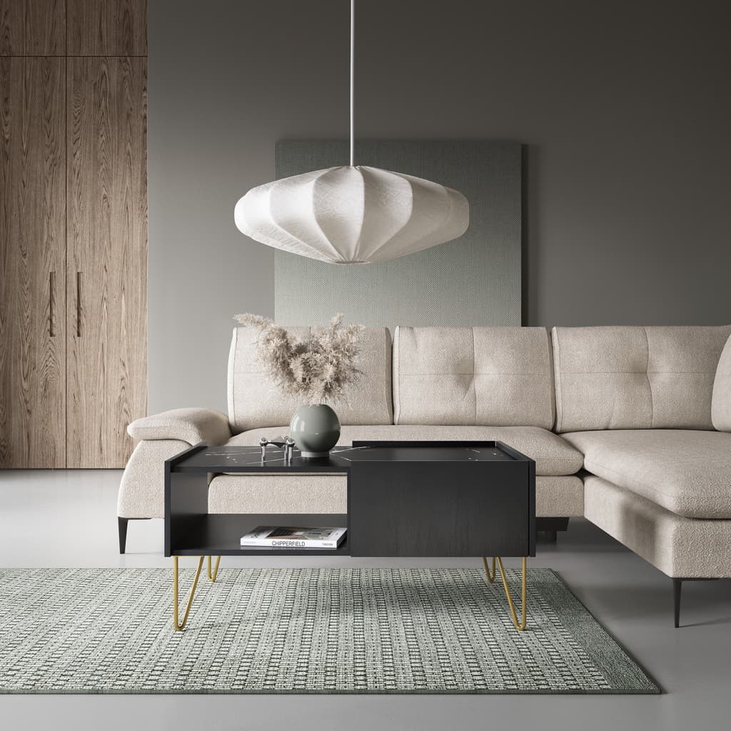 Harmony Wooden Coffee Table 97cm in Black and Black Marble