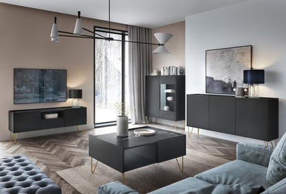 Harmony Wooden Coffee Table 97cm in Black and Black Marble