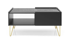 Harmony Wooden Coffee Table 97cm in Black and Black Marble - Furniture One Shop