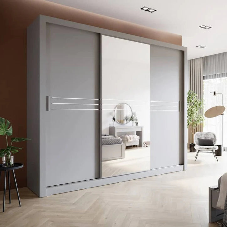 Havana ID-11 Wooden Wardrobe With 3 Sliding Doors In Grey Matt