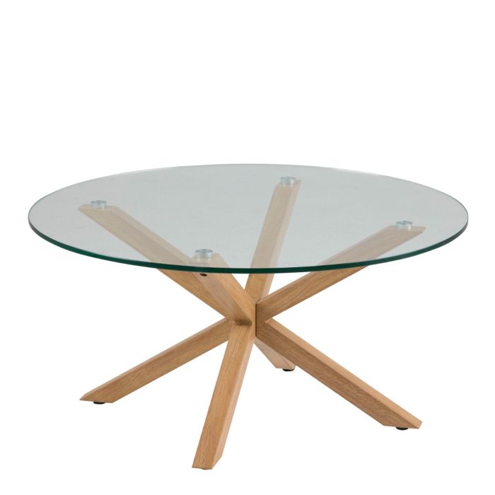 Heaven Round Coffee Table with Smoked Glass Top and Oak Legs - UK