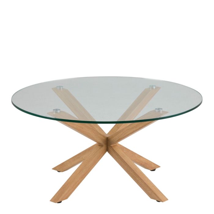 Heaven Round Coffee Table with Smoked Glass Top and Oak Legs - UK