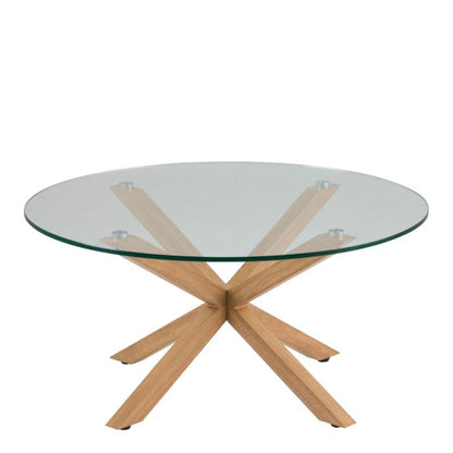 Heaven Round Coffee Table with Smoked Glass Top and Oak Legs - UK