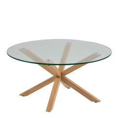 Heaven Round Coffee Table with Smoked Glass Top and Oak Legs - UK - Furniture One Shop