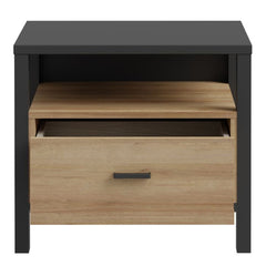 High Rock Bedside in Matt Black/Riviera Oak - Furniture One Shop