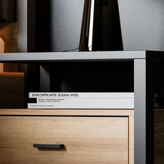 High Rock Bedside in Matt Black/Riviera Oak - Furniture One Shop