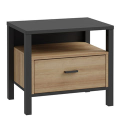 High Rock Bedside in Matt Black/Riviera Oak - Furniture One Shop