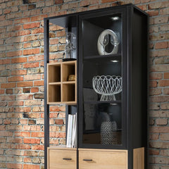 High Rock Display Cabinet in Matt Black/Riviera Oak - Furniture One Shop