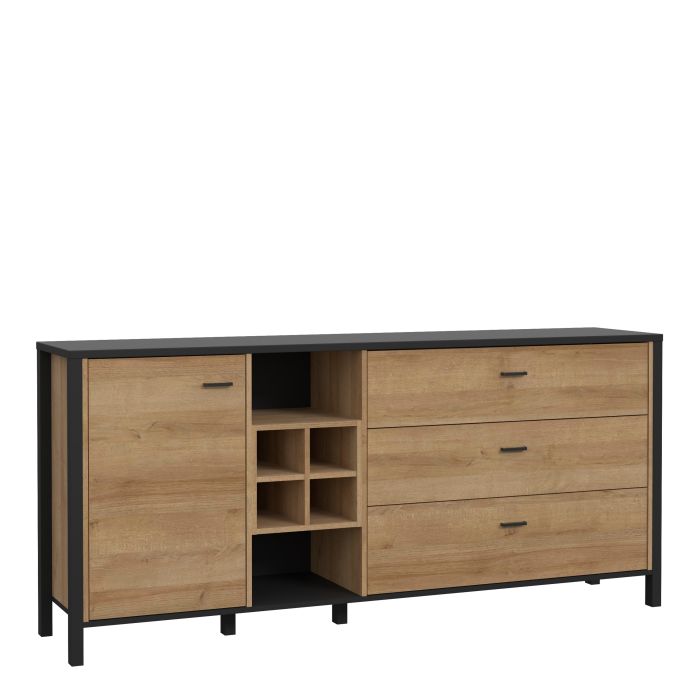 High Rock (Large) Sideboard in Matt Black/Riviera Oak