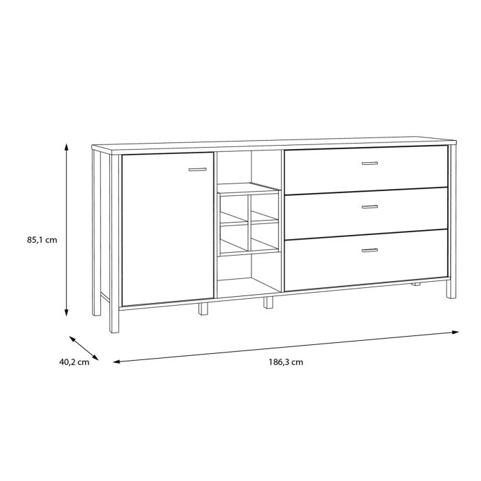 High Rock (Large) Sideboard in Matt Black/Riviera Oak