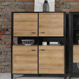 High Rock Storage Cabinet in Matt Black/Riviera Oak - Furniture One Shop