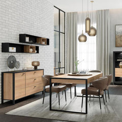 High Rock Wall Shelf in Matt Black/Riviera Oak - Furniture One Shop