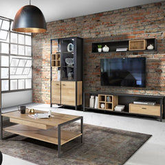 High Rock Wall Shelf in Matt Black/Riviera Oak - Furniture One Shop