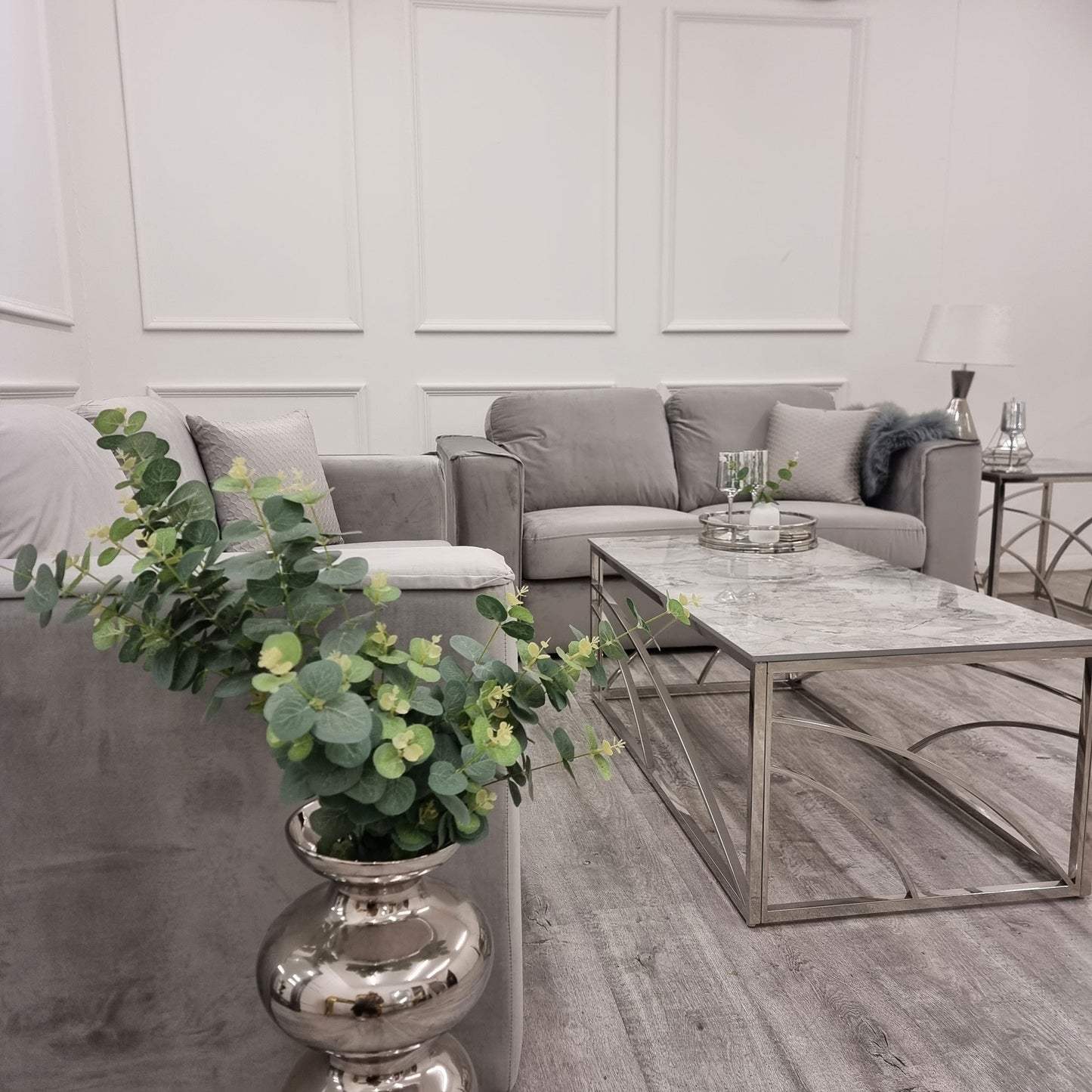 Hudson 3 & 2 Seater Sofa with fixed back cushion in Steel