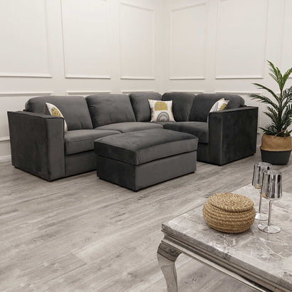 Hudson 4 Piece Corner Sofa in Steel - Furniture One Shop