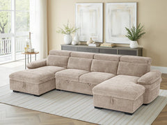 Hudson Beige U-Shape Corner Sofa Bed with Storage - Furniture One Shop
