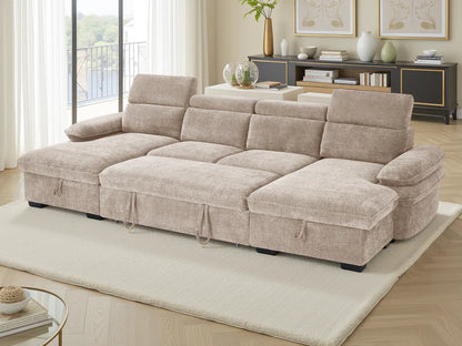 Hudson Beige U-Shape Corner Sofa Bed with Storage - Furniture One Shop