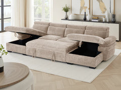 Hudson Beige U-Shape Corner Sofa Bed with Storage - Furniture One Shop