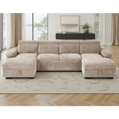 Hudson Beige U-Shape Corner Sofa Bed with Storage