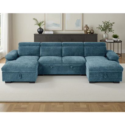 Hudson Blue U-Shape Corner Sofa Bed with Storage