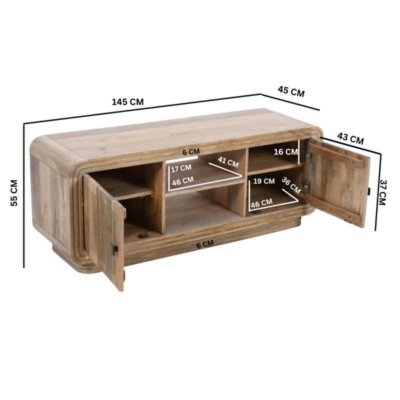 Hudson Carved Mango Wood 2 Doors TV Stand