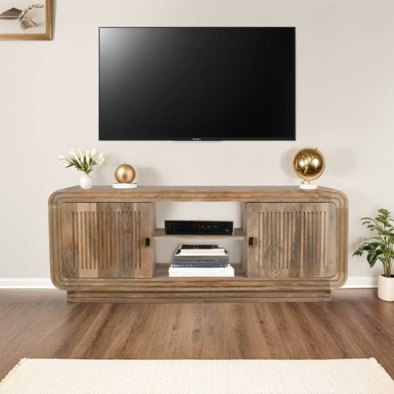 Hudson Carved Mango Wood 2 Doors TV Stand