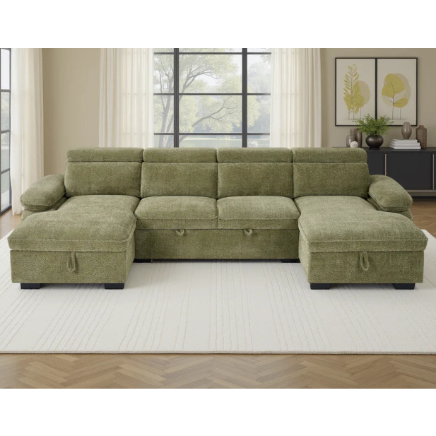 Hudson Green U-Shape Corner Sofa Bed with Storage