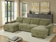 Hudson Green U-Shape Corner Sofa Bed with Storage - Furniture One Shop