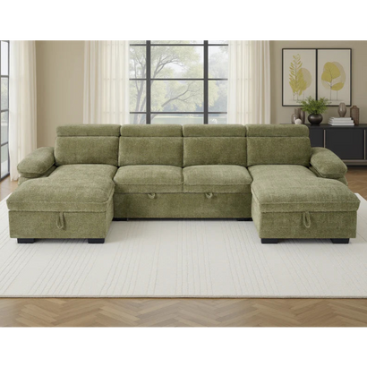 Hudson Green U-Shape Corner Sofa Bed with Storage