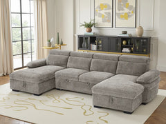 Hudson Grey U-Shape Corner Sofa Bed with Storage - Furniture One Shop