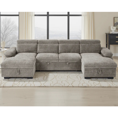 Hudson Grey U-Shape Corner Sofa Bed with Storage