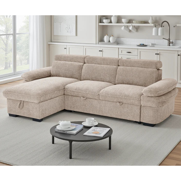 Hudson Universal Corner Sofa Bed In Beige Fabric