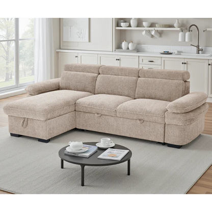 Hudson Universal Corner Sofa Bed In Beige Fabric