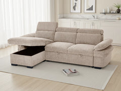 Hudson Universal Corner Sofa Bed In Beige Fabric - Furniture One Shop
