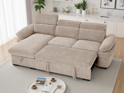 Hudson Universal Corner Sofa Bed In Beige Fabric - Furniture One Shop