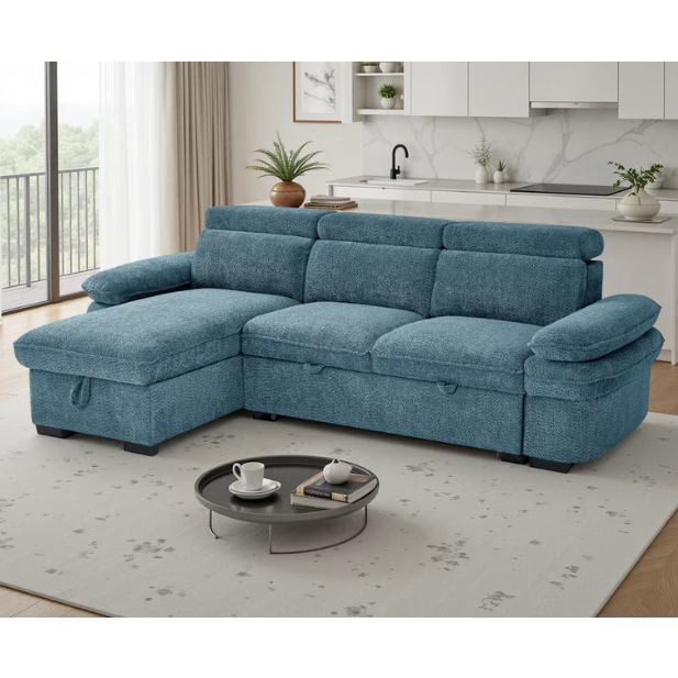 Hudson Universal Corner Sofa Bed In Blue Fabric