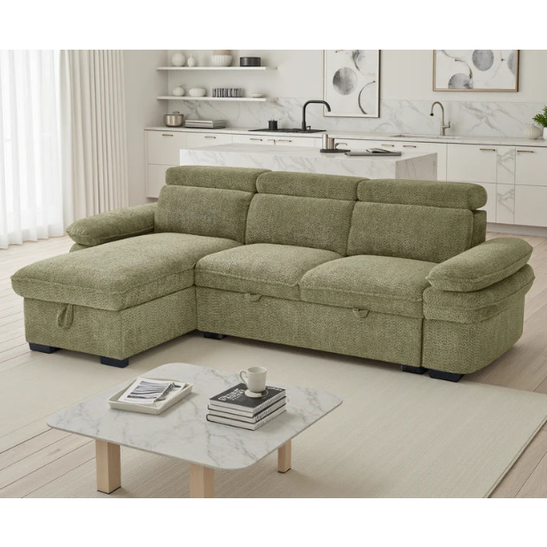 Hudson Universal Corner Sofa Bed In Green Fabric