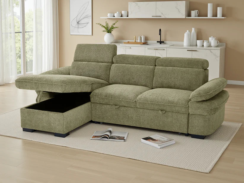 Hudson Universal Corner Sofa Bed In Green Fabric - Furniture One Shop