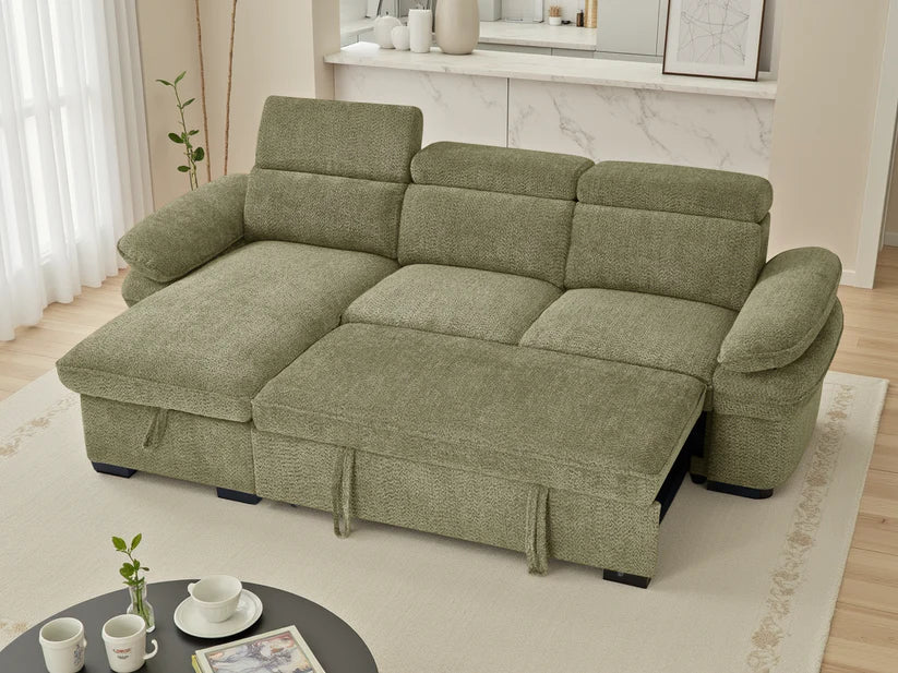 Hudson Universal Corner Sofa Bed In Green Fabric - Furniture One Shop