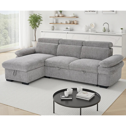 Hudson Universal Corner Sofa Bed In Grey Fabric