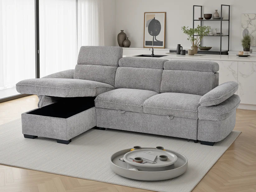 Hudson Universal Corner Sofa Bed In Grey Fabric - Furniture One Shop