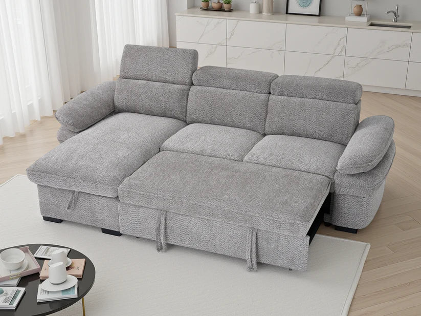 Hudson Universal Corner Sofa Bed In Grey Fabric - Furniture One Shop