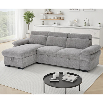 Hudson Universal Corner Sofa Bed In Grey Fabric