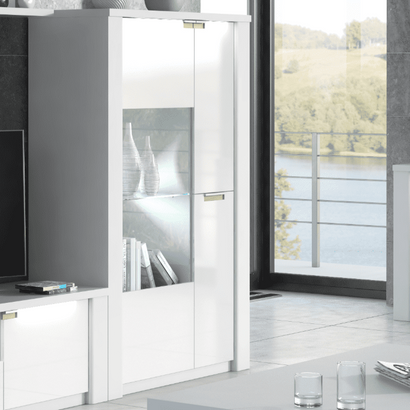 Ice Wide Display Cabinet In White High Gloss