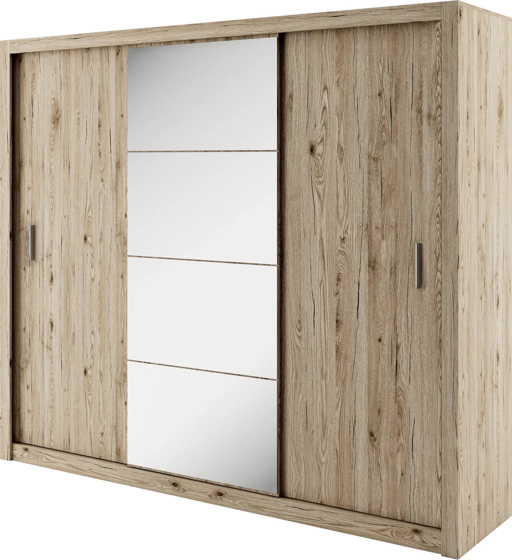 Idea ID-01 Wooden Wardrobe With Mirrored Sliding Doors In Oak San Remo